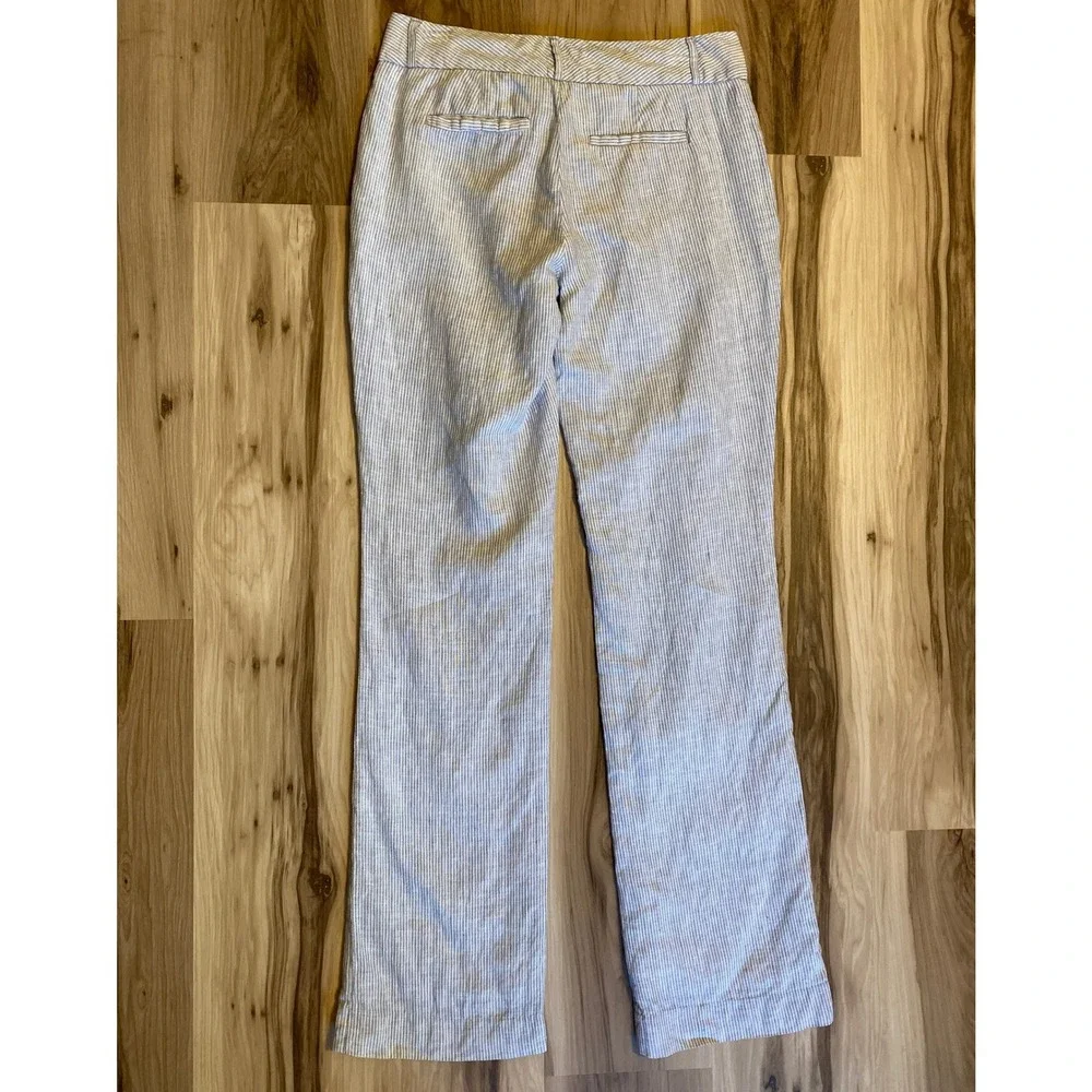 Banana Republic Martin Fit Linen Pants Blue White Seersucker Stripe Womens 2